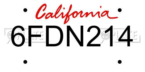 6FDN214 California License Plate