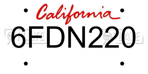 6FDN220 California License Plate