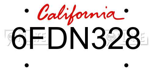 6FDN328 California License Plate