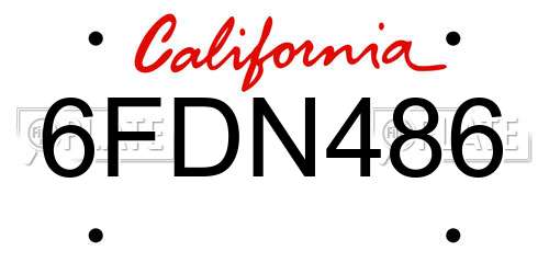 6FDN486 California License Plate