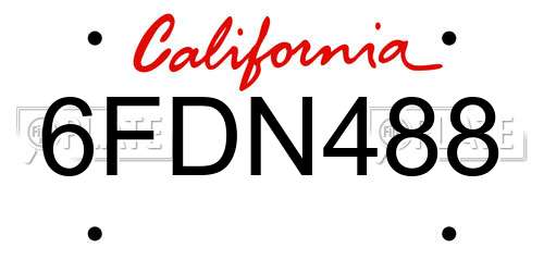 6FDN488 California License Plate