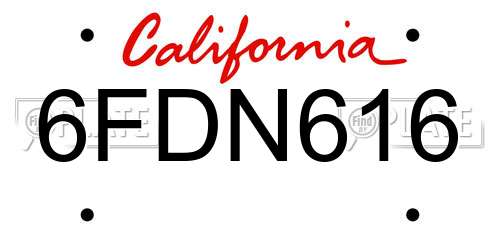 6FDN616 California License Plate