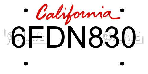 6FDN830 California License Plate
