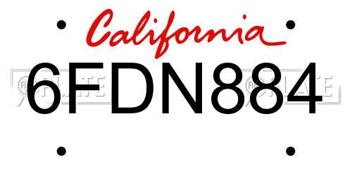 6FDN884 California License Plate