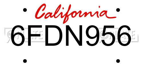 6FDN956 California License Plate