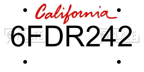 6FDR242 California License Plate