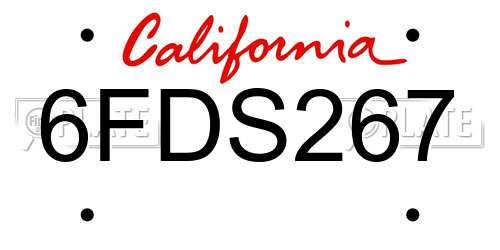 6FDS267 California License Plate