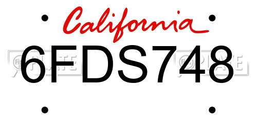 6FDS748 California License Plate