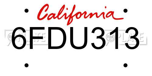 6FDU313 California License Plate
