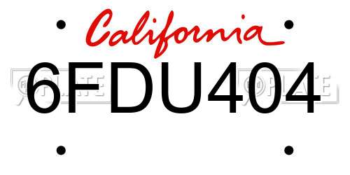 6FDU404 California License Plate