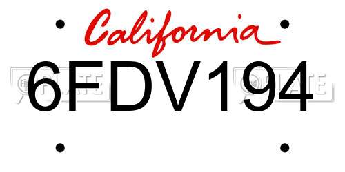 6FDV194 California License Plate