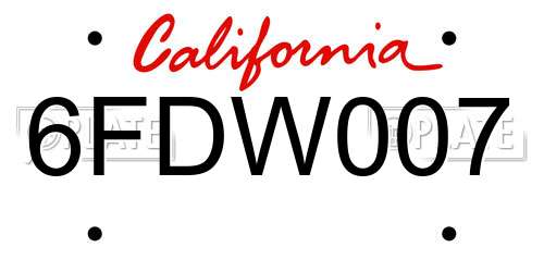 6FDW007 California License Plate