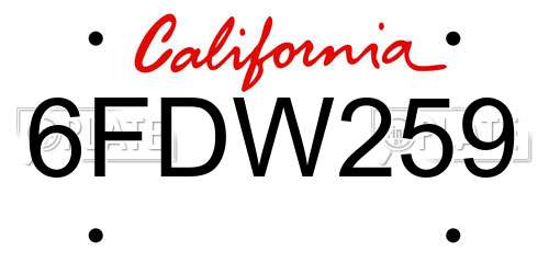 6FDW259 California License Plate