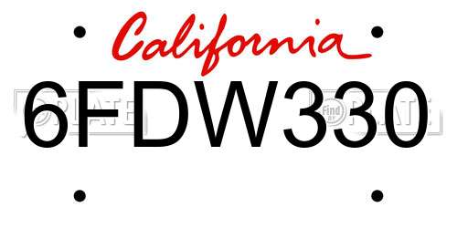 6FDW330 California License Plate
