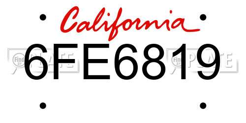 6FE6819 California License Plate