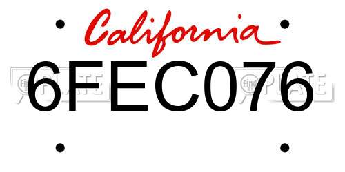 6FEC076 California License Plate