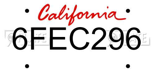 6FEC296 California License Plate
