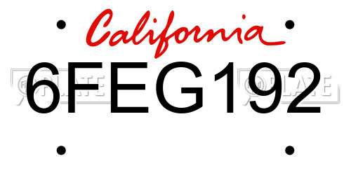 6FEG192 California License Plate