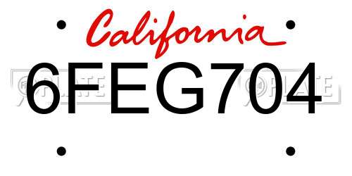 6FEG704 California License Plate
