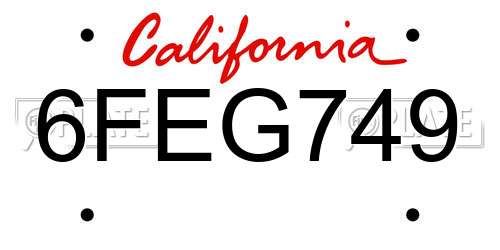 6FEG749 California License Plate