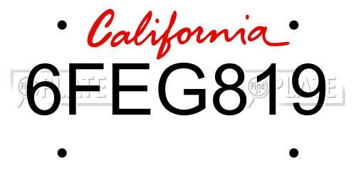 6FEG819 California License Plate