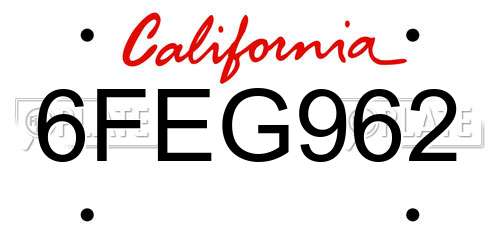 6FEG962 California License Plate