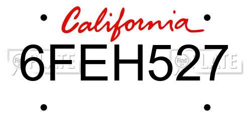 6FEH527 California License Plate