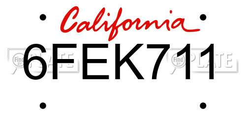 6FEK711 California License Plate