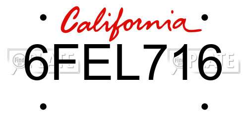 6FEL716 California License Plate