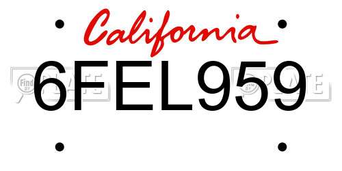 6FEL959 California License Plate
