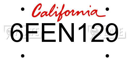 6FEN129 California License Plate