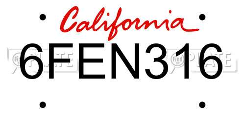 6FEN316 California License Plate
