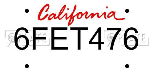 6FET476 California License Plate