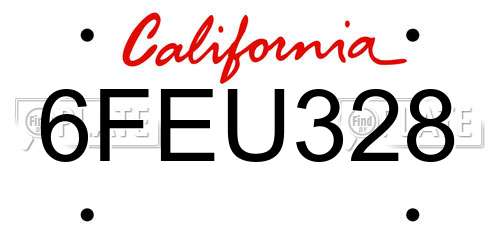 6FEU328 California License Plate