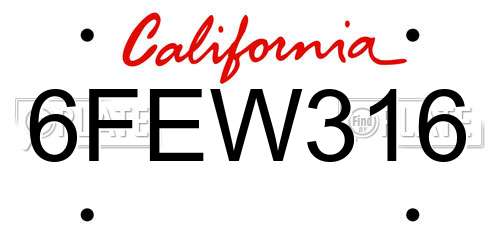 6FEW316 California License Plate