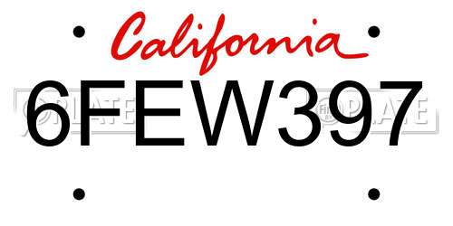6FEW397 California License Plate