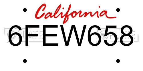 6FEW658 California License Plate
