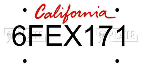 6FEX171 California License Plate