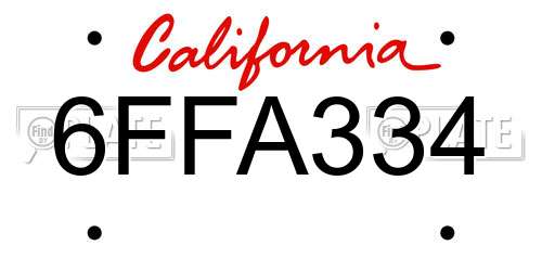6FFA334 California License Plate