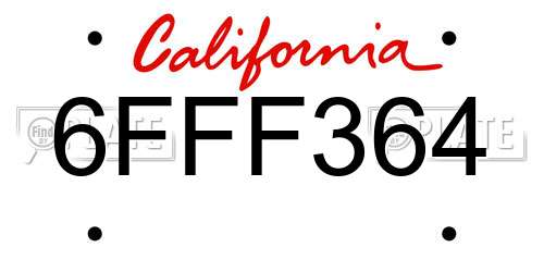 6FFF364 California License Plate