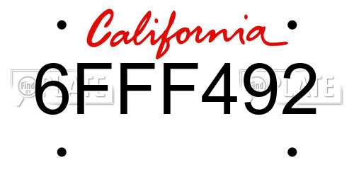 6FFF492 California License Plate