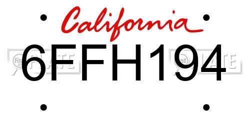 6FFH194 California License Plate