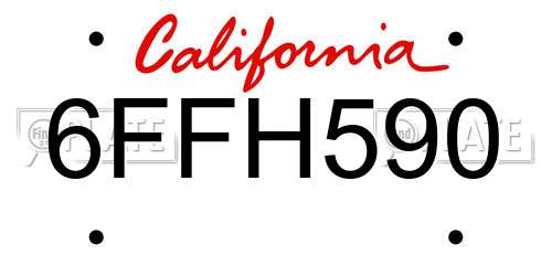 6FFH590 California License Plate