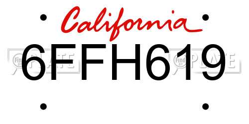 6FFH619 California License Plate
