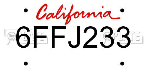6FFJ233 California License Plate