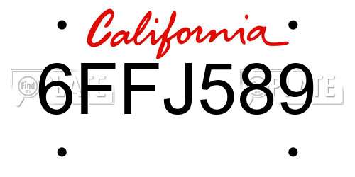 6FFJ589 California License Plate