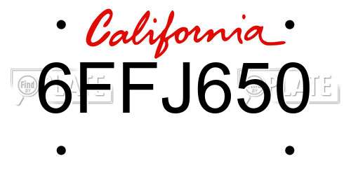 6FFJ650 California License Plate