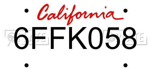 6FFK058 California License Plate