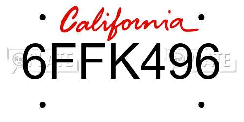 6FFK496 California License Plate