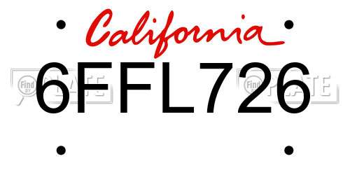 6FFL726 California License Plate